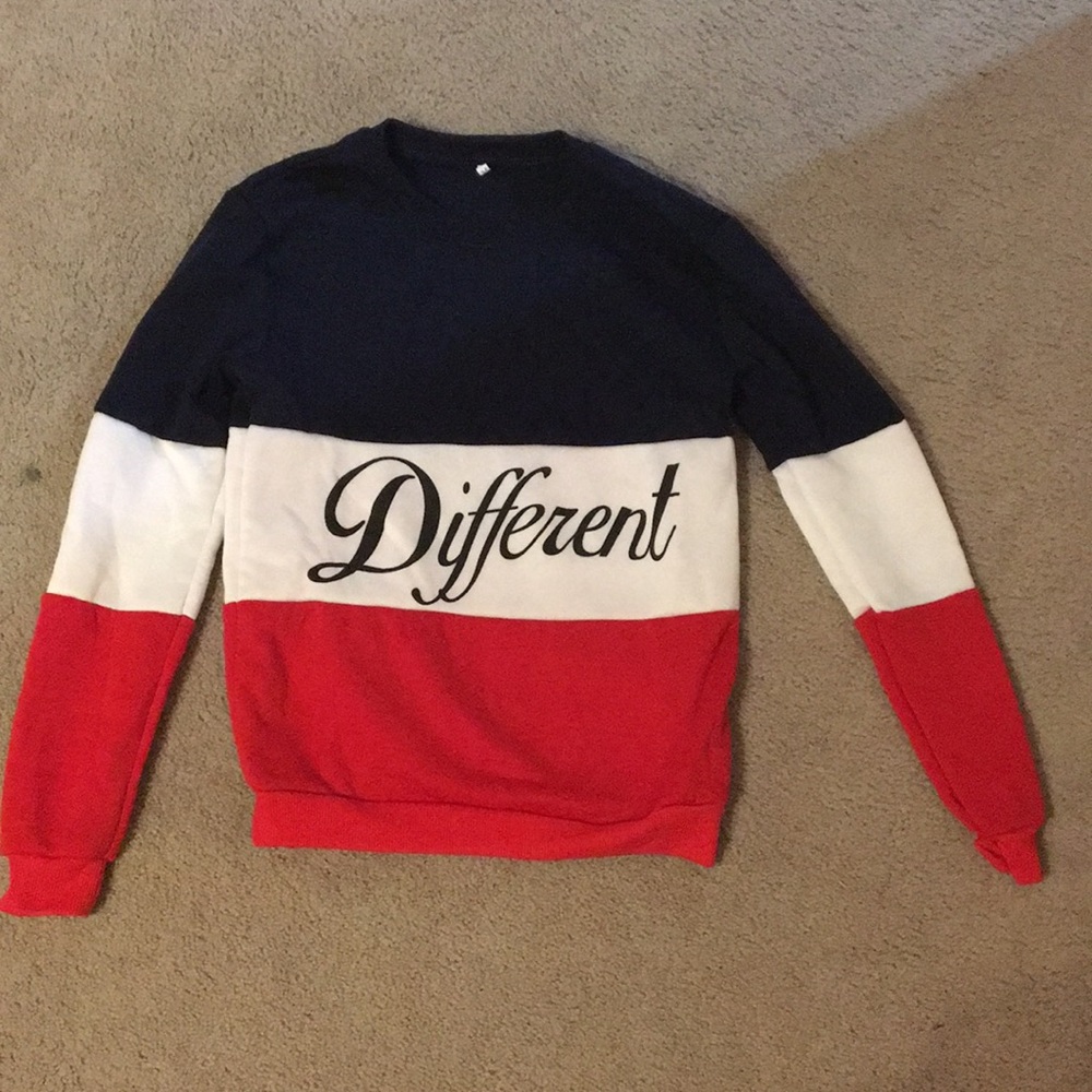 red, white and blue “different” sweatshirt